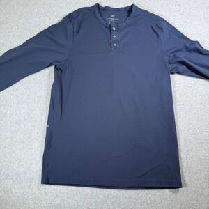 Mack Weldon Men Dark Navy Long Sleeve Henley Shirt 100% Pima Cotton Medium